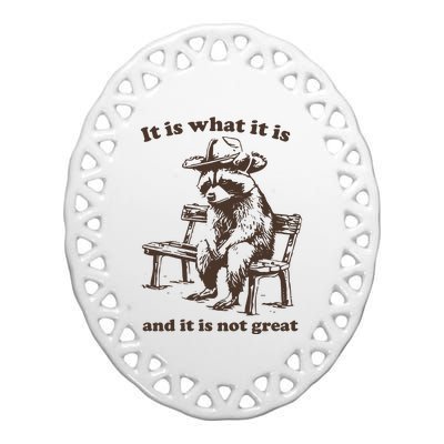 It Is What It Is And It Is Not Great Funny Raccoon Sarcastic Ceramic Oval Ornament