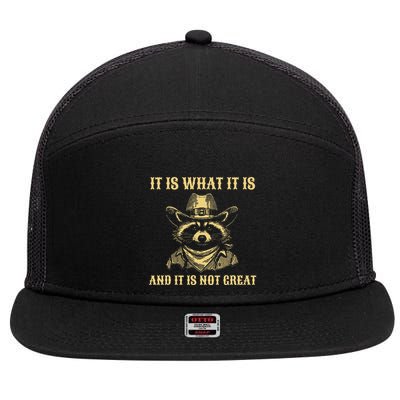 It Is What It Is And Its Not Great Funny Raccoon 7 Panel Mesh Trucker Snapback Hat