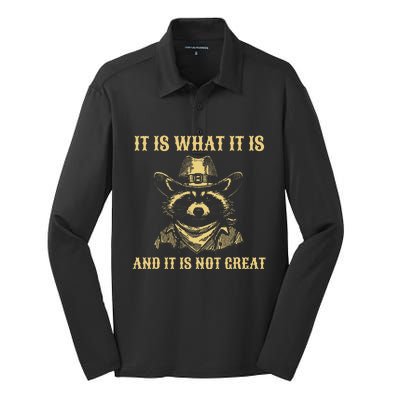 It Is What It Is And Its Not Great Funny Raccoon Silk Touch Performance Long Sleeve Polo