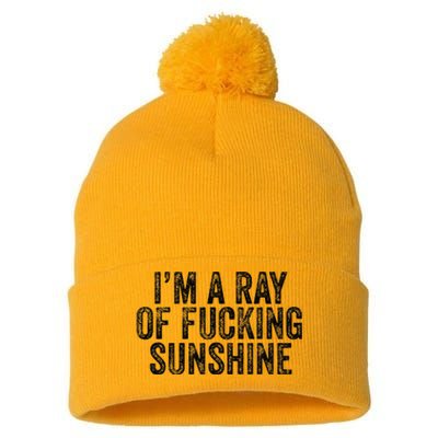 IM Just A Ray Of Fucking Sunshine Funny Sarcastic Vintage Pom Pom 12in Knit Beanie