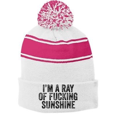 IM Just A Ray Of Fucking Sunshine Funny Sarcastic Vintage Stripe Pom Pom Beanie