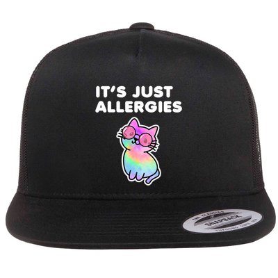 It's Just Allergies Funny Sarcastic Kawaii Cat Tie Dye Cool Gift Flatbill Hat