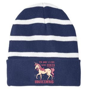 I'm Just A Girl Who Loves Unicorns Striped Beanie with Solid Band