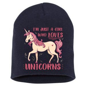 I'm Just A Girl Who Loves Unicorns Short Acrylic Beanie