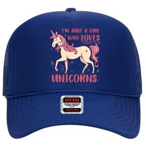 I'm Just A Girl Who Loves Unicorns High Crown Mesh Back Trucker Hat