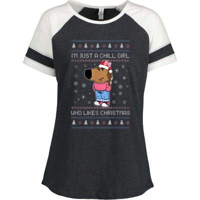 IM Just A Chill Girl Who Likes Christmas Ugly Sweater Enza Ladies Jersey Colorblock Tee