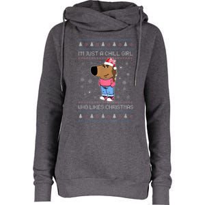 IM Just A Chill Girl Who Likes Christmas Ugly Sweater Womens Funnel Neck Pullover Hood