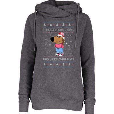 IM Just A Chill Girl Who Likes Christmas Ugly Sweater Womens Funnel Neck Pullover Hood