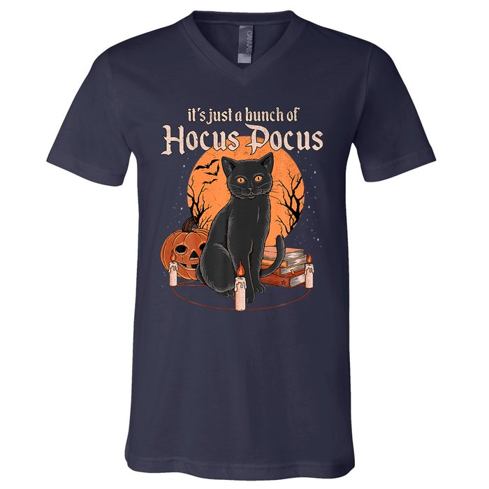 It's Just A Bunch Of Hocus Pocus Black Cat Halloween V-Neck T-Shirt