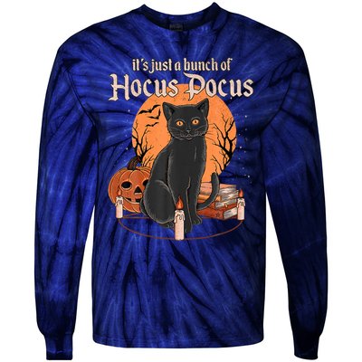 It's Just A Bunch Of Hocus Pocus Black Cat Halloween Tie-Dye Long Sleeve Shirt