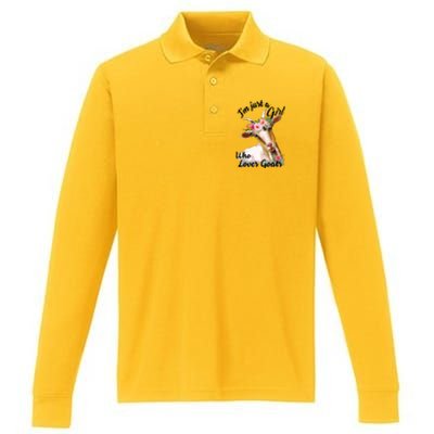 Im Just A Girl Who Loves Goats | Goat Lover Performance Long Sleeve Polo