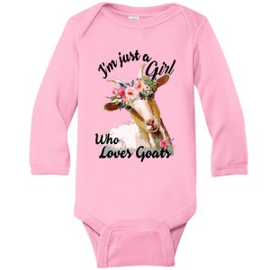 Im Just A Girl Who Loves Goats | Goat Lover Baby Long Sleeve Bodysuit