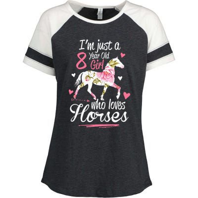 Im Just A 8 Year Old Girl Who Loves Horses Birthday Enza Ladies Jersey Colorblock Tee