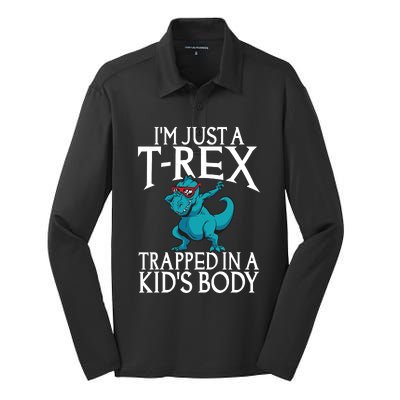 Im Just A T Rex Trapped In A Body Dinosaur Silk Touch Performance Long Sleeve Polo