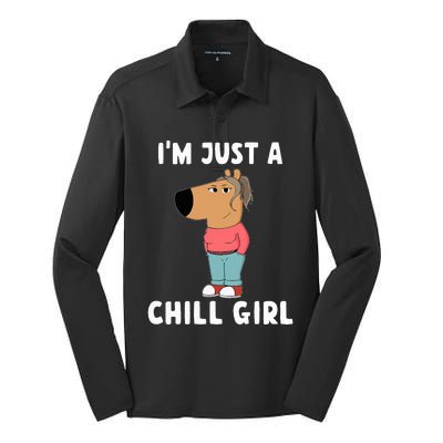 IM Just A Chill Girl Funny Meme Silk Touch Performance Long Sleeve Polo