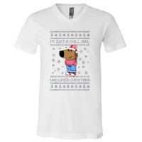 IM Just A Chill Girl Who Likes Christmas Ugly Sweater V-Neck T-Shirt