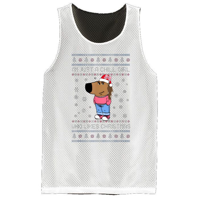 IM Just A Chill Girl Who Likes Christmas Ugly Sweater Mesh Reversible Basketball Jersey Tank