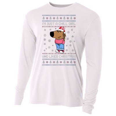 IM Just A Chill Girl Who Likes Christmas Ugly Sweater Cooling Performance Long Sleeve Crew