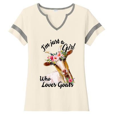 IM Just A Girl Who Loves Goats Cute Goats Lovers Ladies Halftime Notch Neck Tee