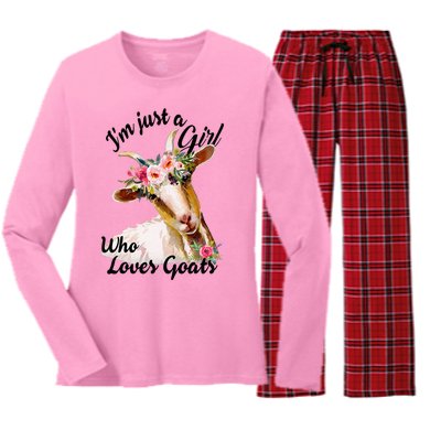 IM Just A Girl Who Loves Goats Cute Goats Lovers Women's Long Sleeve Flannel Pajama Set 