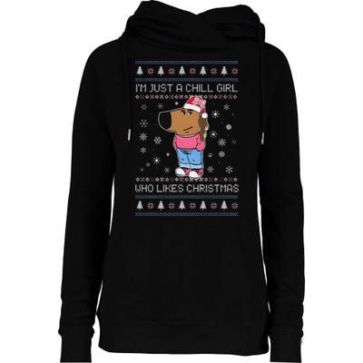 IM Just A Chill Girl Who Likes Christmas Ugly Sweater Womens Funnel Neck Pullover Hood