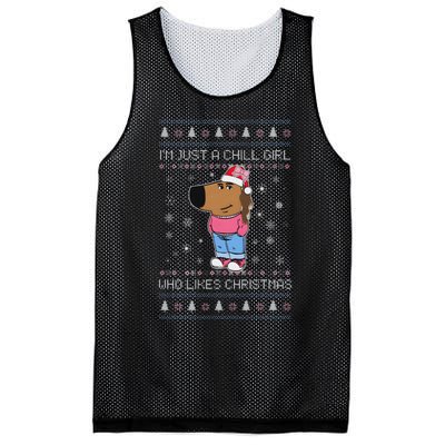 IM Just A Chill Girl Who Likes Christmas Ugly Sweater Mesh Reversible Basketball Jersey Tank