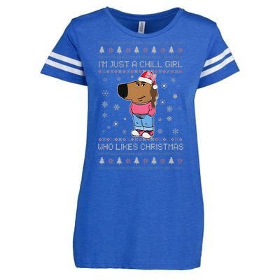 IM Just A Chill Girl Who Likes Christmas Ugly Sweater Enza Ladies Jersey Football T-Shirt