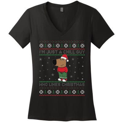 IM Just A Chill Guy Who Like Christmas Trending Meme Women's V-Neck T-Shirt