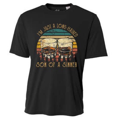 Im Just A LongHaired Son Of A Sinner Funny Whiskey Glasses Cooling Performance Crew T-Shirt