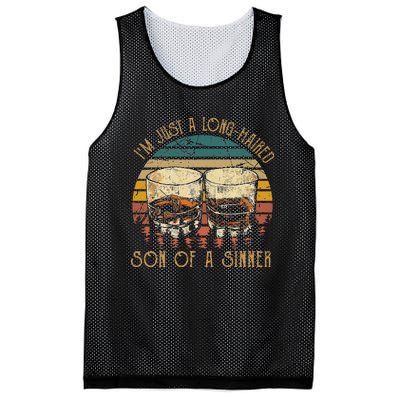 Im Just A LongHaired Son Of A Sinner Funny Whiskey Glasses Mesh Reversible Basketball Jersey Tank