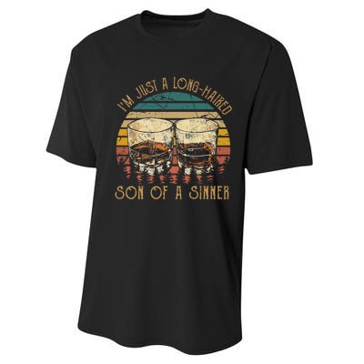 Im Just A LongHaired Son Of A Sinner Funny Whiskey Glasses Performance Sprint T-Shirt