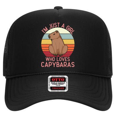 IM Just A Girl Who Loves Capybaras Respect Capybara High Crown Mesh Back Trucker Hat