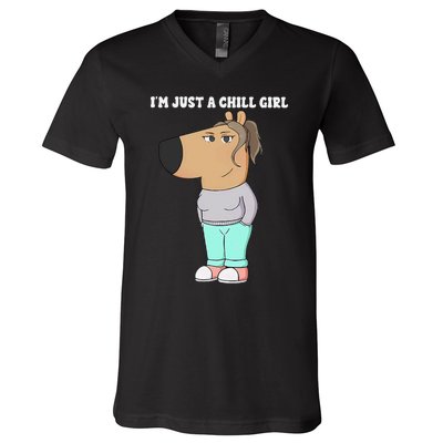 Im Just A Chill Girl Meme Funny Chill Girl Gift V-Neck T-Shirt