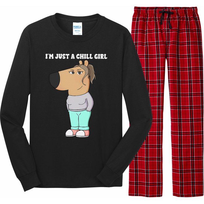 Im Just A Chill Girl Meme Funny Chill Girl Gift Long Sleeve Pajama Set