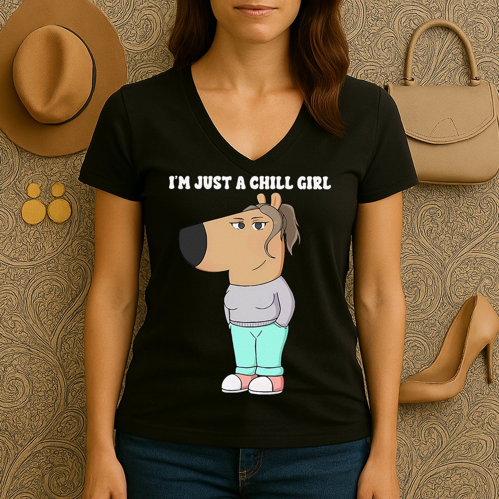 Im Just A Chill Girl Meme Funny Chill Girl Gift Women's V-Neck T-Shirt