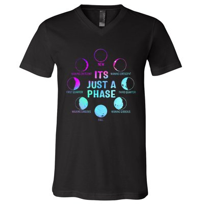 Its Just A Phase Celestial Moon Lunar Cycle Astronomy V-Neck T-Shirt