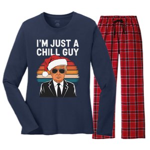 IM Just A Chill Guys Funny Trump Santa Hat Christmas Women's Long Sleeve Flannel Pajama Set 