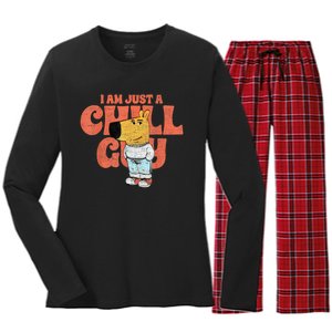 IM Just A Chill Guy Funny Meme Women's Long Sleeve Flannel Pajama Set 