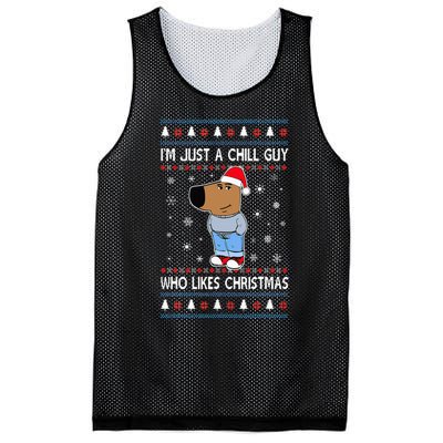 IM Just A Chill Guy Who Likes Christmas Ugly Sweater Mesh Reversible Basketball Jersey Tank