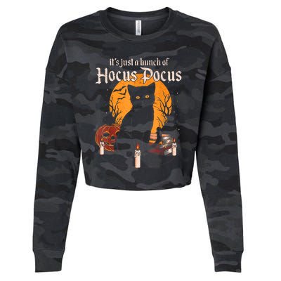 It's Just A Bunch Of Hocus Pocus Funny Halloween Black Cat Cropped Pullover Crew