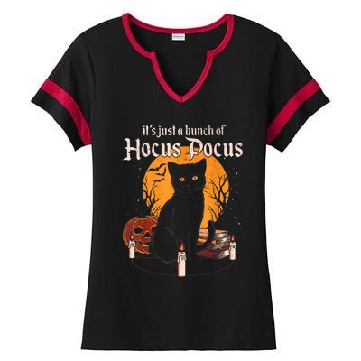 It's Just A Bunch Of Hocus Pocus Funny Halloween Black Cat Ladies Halftime Notch Neck Tee