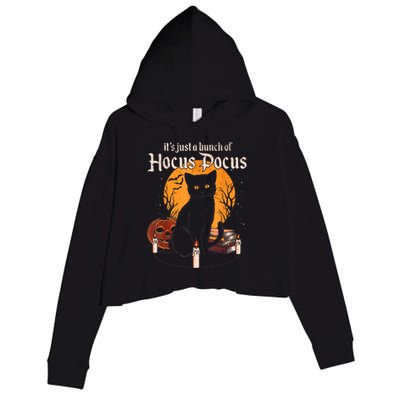 It's Just A Bunch Of Hocus Pocus Funny Halloween Black Cat Crop Fleece Hoodie