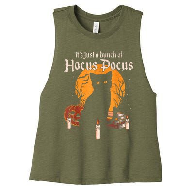 It's Just A Bunch Of Hocus Pocus Funny Halloween Black Cat Women's Racerback Cropped Tank