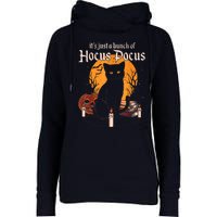 It's Just A Bunch Of Hocus Pocus Funny Halloween Black Cat Womens Funnel Neck Pullover Hood