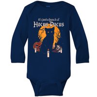 It's Just A Bunch Of Hocus Pocus Funny Halloween Black Cat Baby Long Sleeve Bodysuit