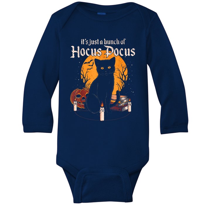 It's Just A Bunch Of Hocus Pocus Funny Halloween Black Cat Baby Long Sleeve Bodysuit