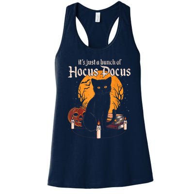 It's Just A Bunch Of Hocus Pocus Funny Halloween Black Cat Women's Racerback Tank