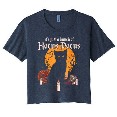 It's Just A Bunch Of Hocus Pocus Funny Halloween Black Cat Women's Crop Top Tee