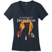 It's Just A Bunch Of Hocus Pocus Funny Halloween Black Cat Women's V-Neck T-Shirt