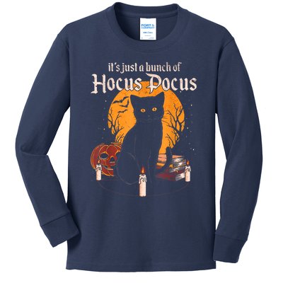 It's Just A Bunch Of Hocus Pocus Funny Halloween Black Cat Kids Long Sleeve Shirt